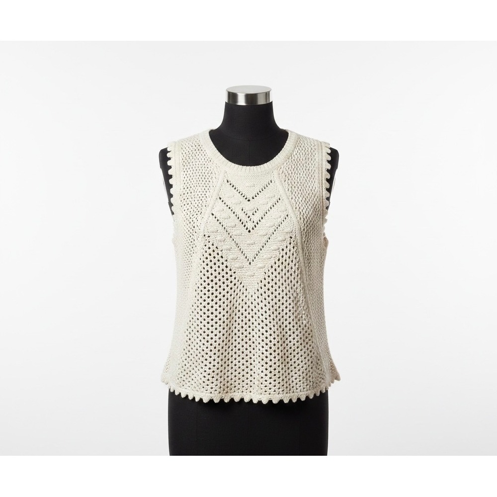 Another Love Crochet‎ Knit Tank Top Cream Ivory Sleeveless Sweater XL
